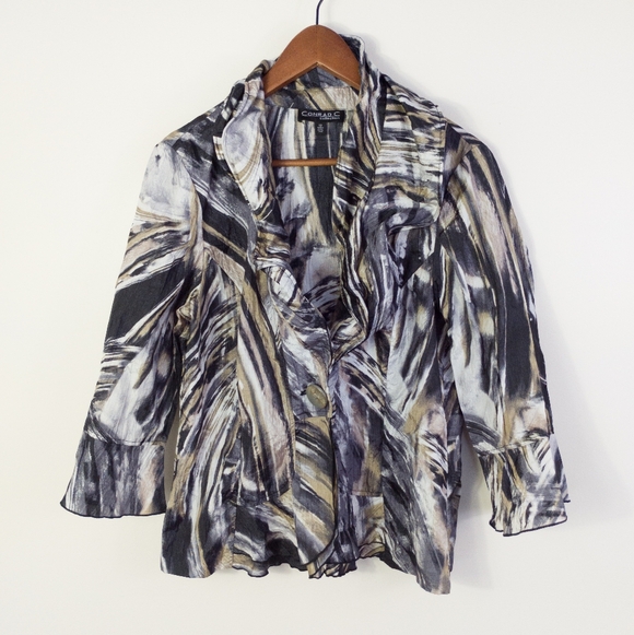 Conrad C Wired Ruffle Collar One Button Jacket Size 12 - Picture 1 of 10